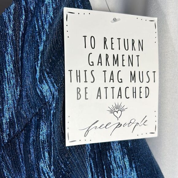 FREE PEOPLE KRISTA STRAPLESS SHIMMERING BLUE SEAS MINI DRESS NWT NEW LARGE - Picture 10 of 14